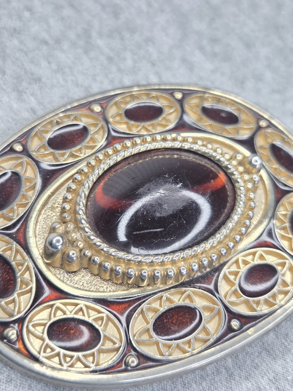 Vintage Ornate Belt Buckle Large Domed Cabochon Accent Stones Womens Statement - Picture 3 of 8